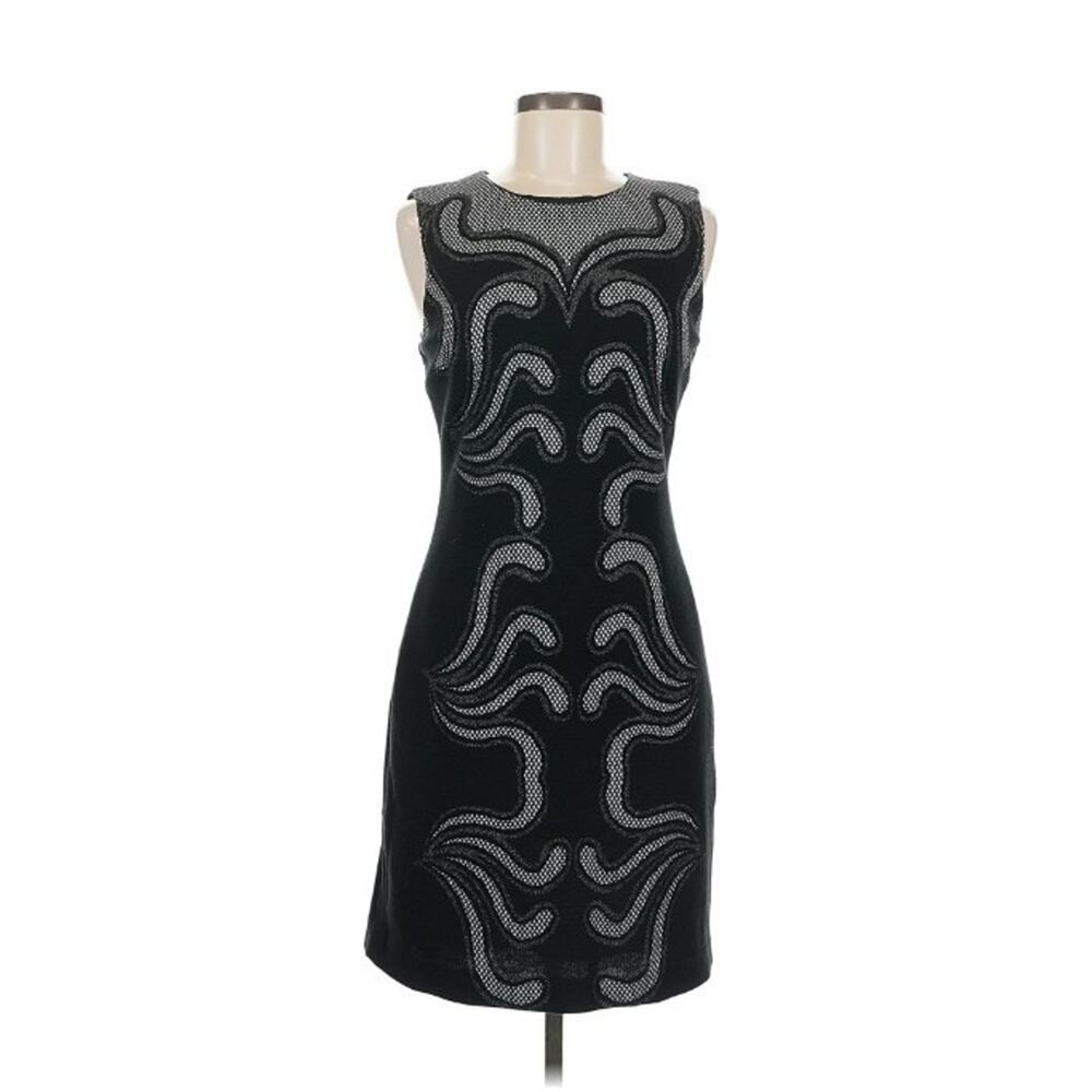 Diane Von Furstenberg DVF Black Gray Knit Body Con Sheath Dress Size 8